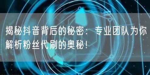 揭秘抖音背后的秘密：专业团队为你解析粉丝代刷的奥秘！
